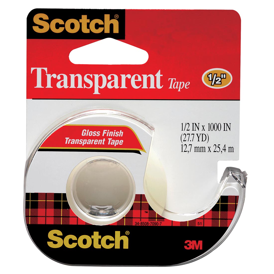 Scotch #600 Transparent Tape Dispenser, 1/2 x 1000" roll