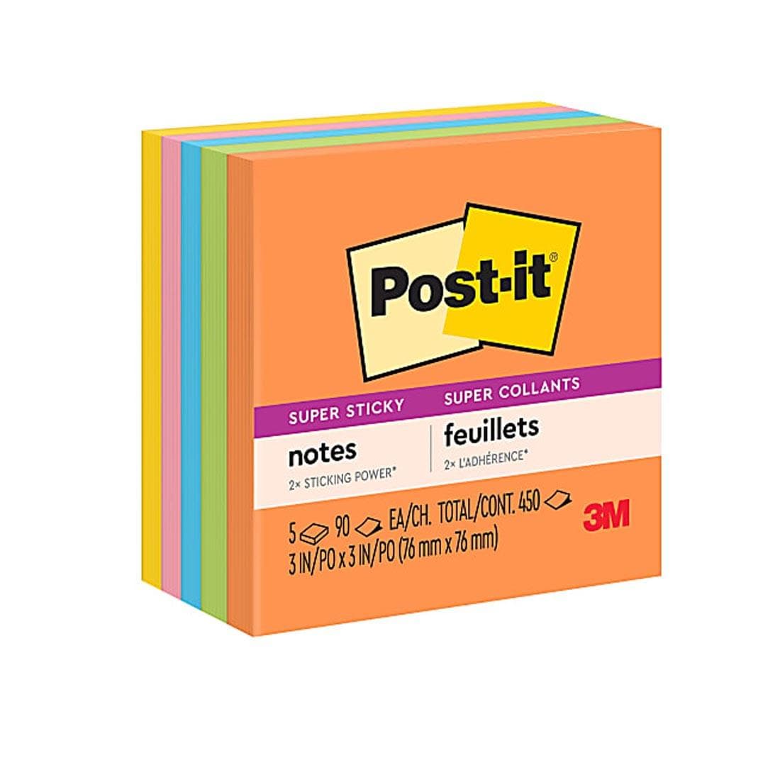 Post-it Super Sticky Notes, 5 pads in Rio de Janiero colors