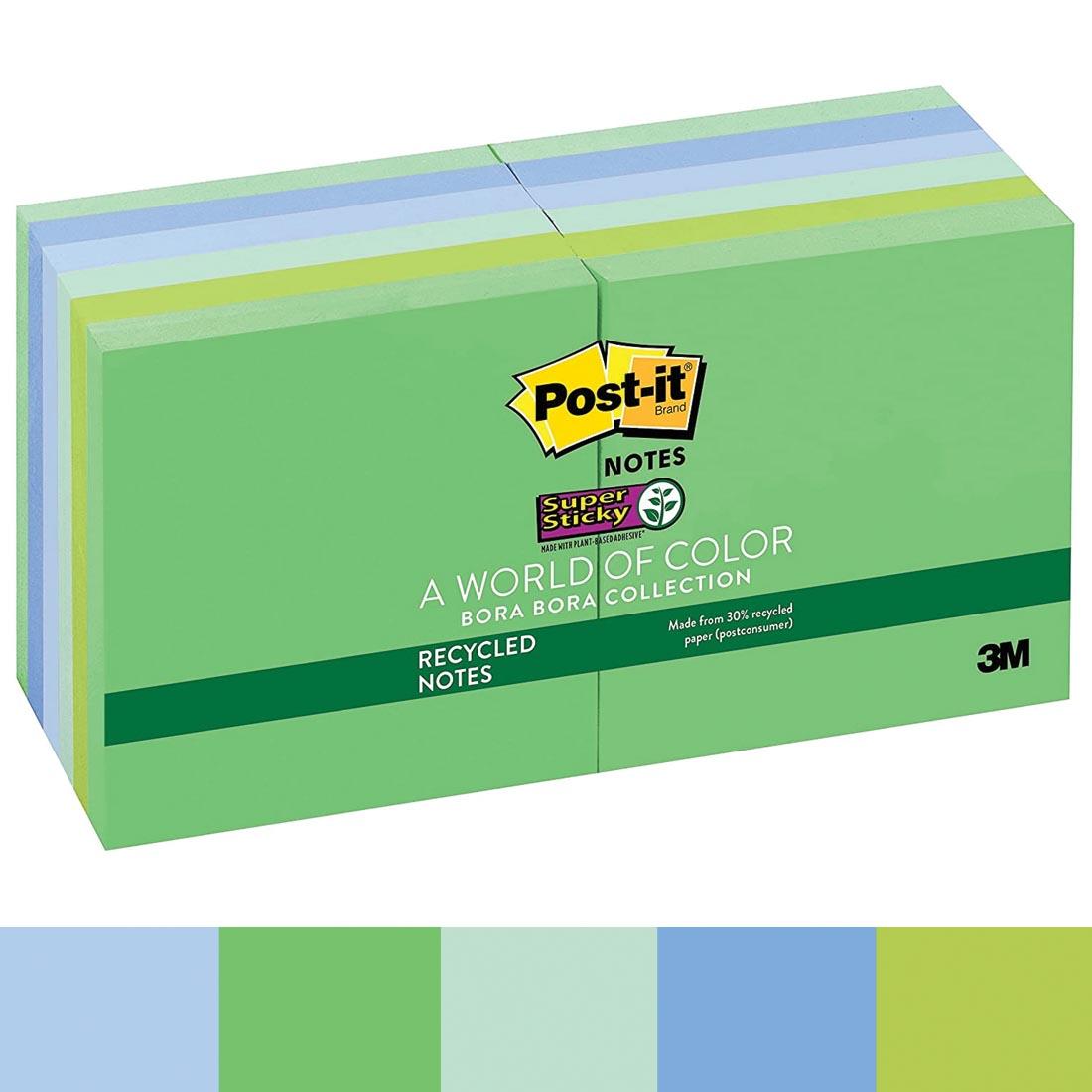 Post-it Super Sticky Notes, 12 pads, with swatches, in Bora Bora colors