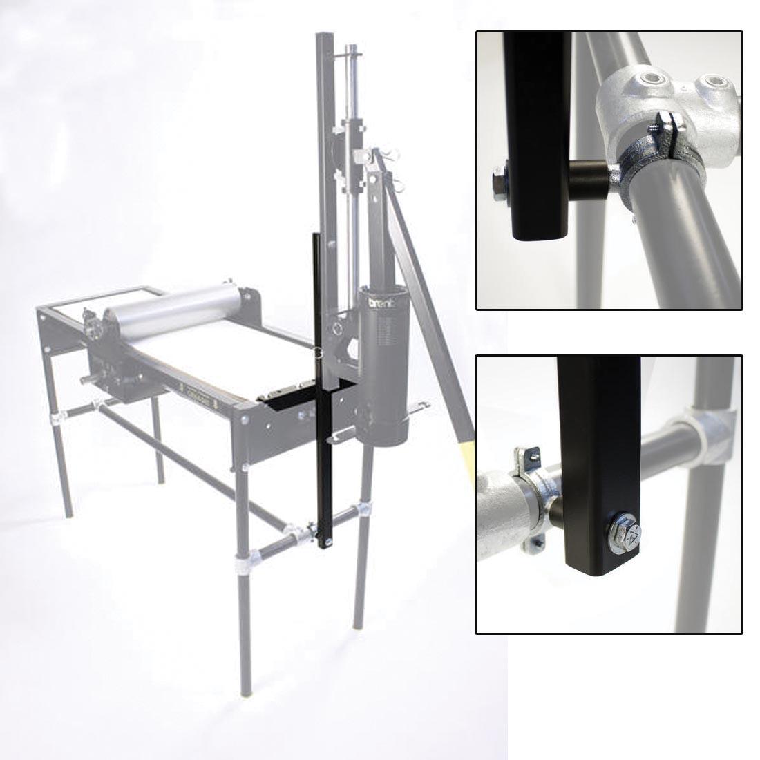 Brent Clay Extruder HD shown mounted on a Slab Roller with insets of closeups of the mount's hardware