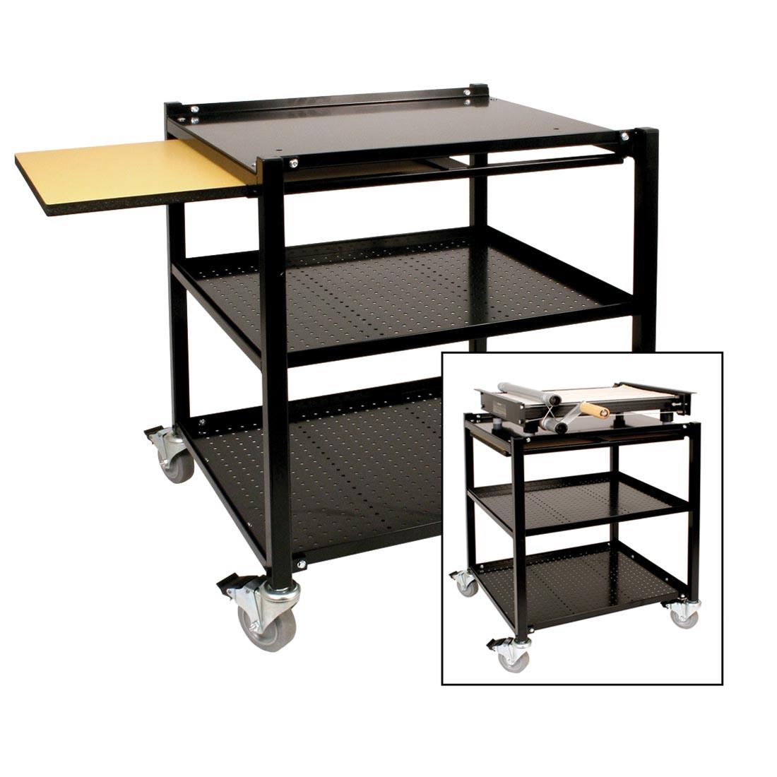 Brent SmartCart with insert of the cart with a mini clay slab roller on top shelf