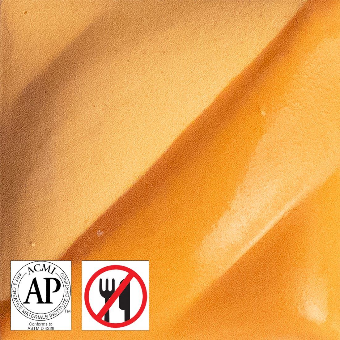 clay tile with Nectar AMACO Velvet Underglaze applied; symbols for AP Seal and not food safe