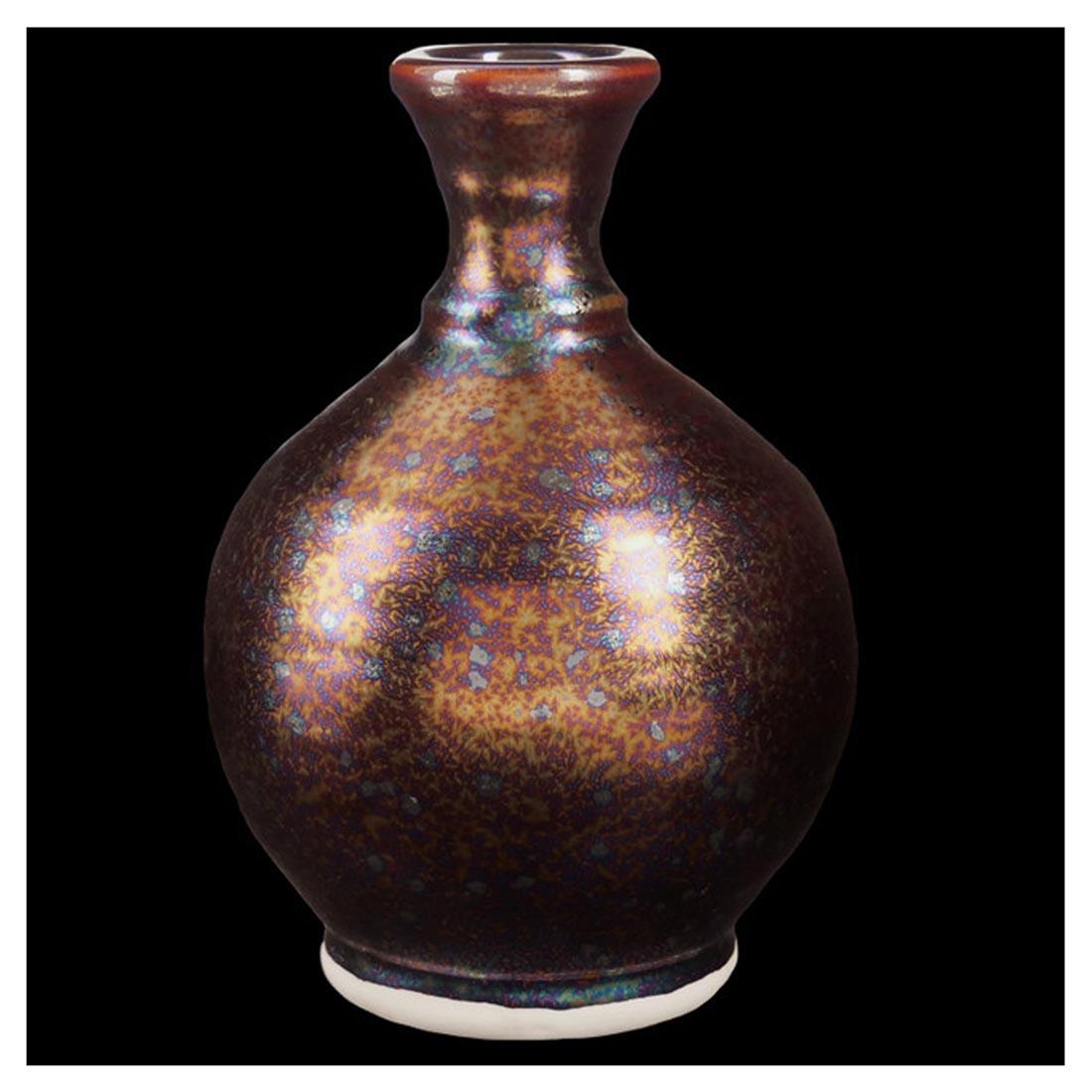 example clay vase with Dark Star AMACO Cosmos High Fire Glaze applied