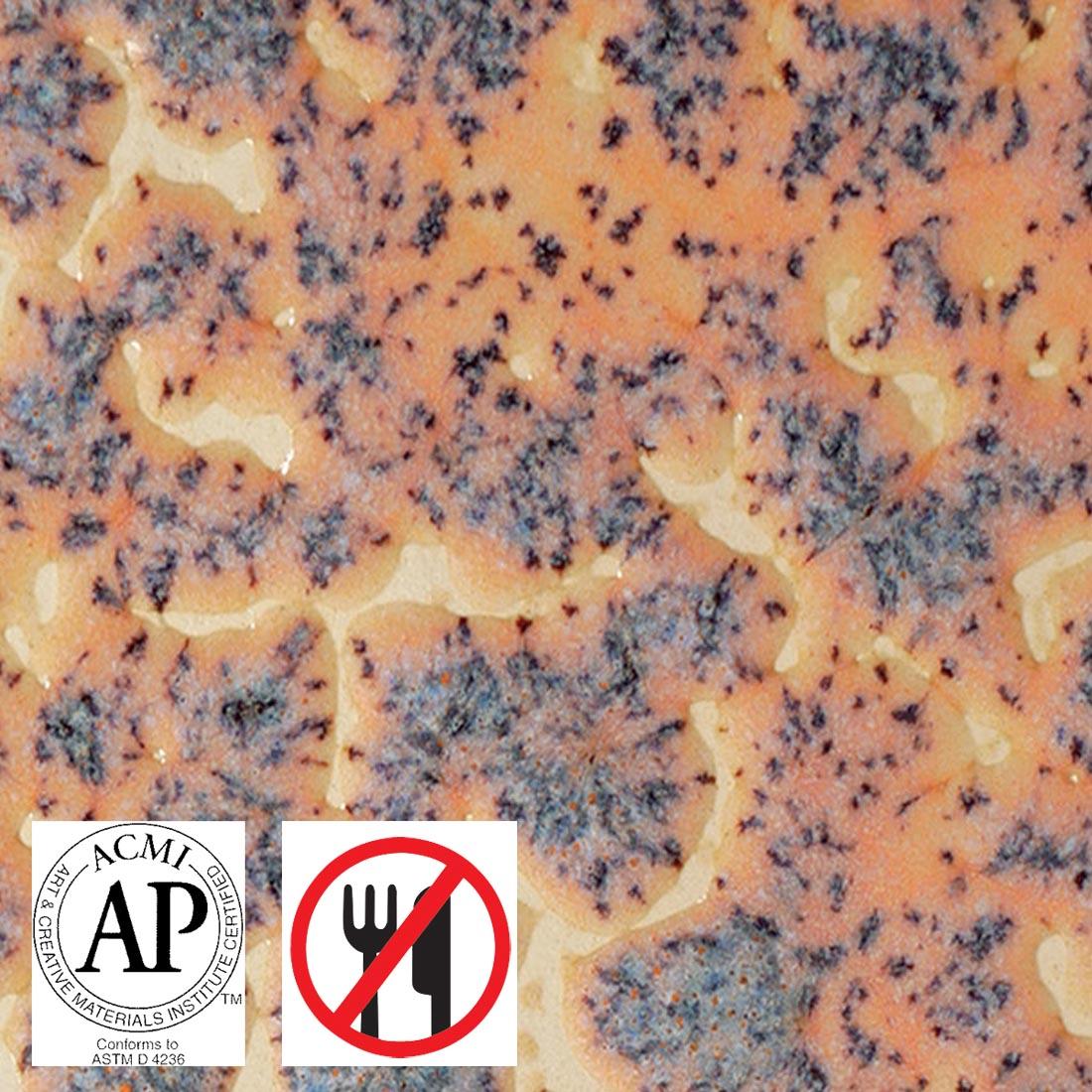 Clay tile with Speckled Flux Crawl AMACO Crawls High Fire Glaze applied plus symbols for AP Seal and not food safe