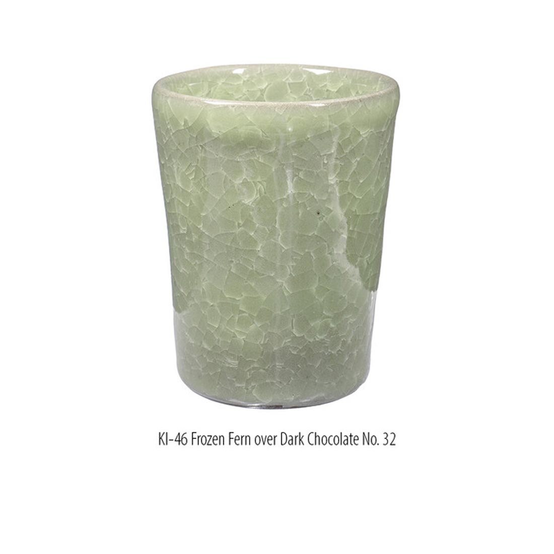 example clay sculpture with AMACO Kiln Ice High Fire Glaze applied plus text KI-46 Frozen Fern over Dark Chocolate No. 32