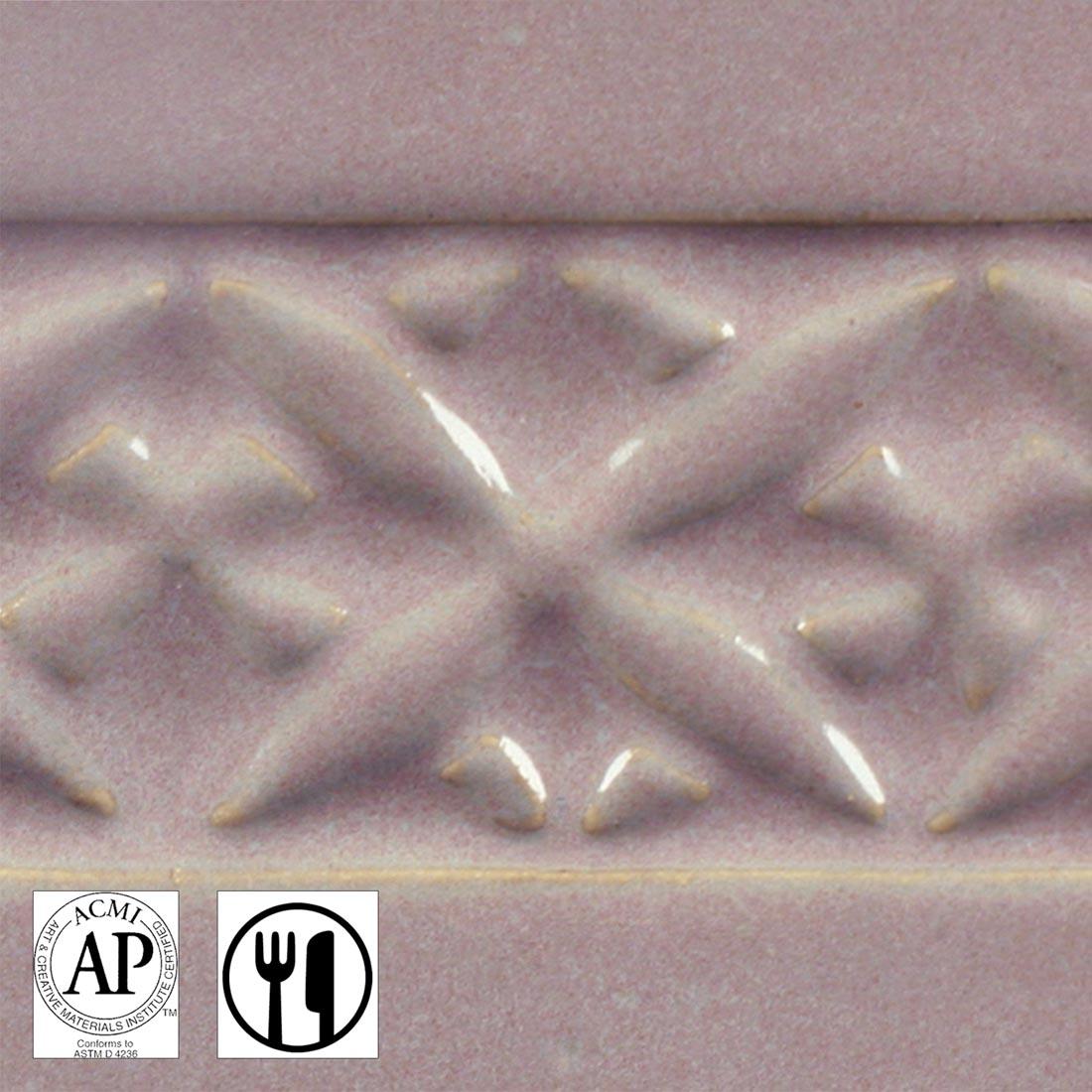 clay tile with Toasted Sage AMACO Potter's Choice High Fire Glaze applied; symbols for AP Seal and food safe