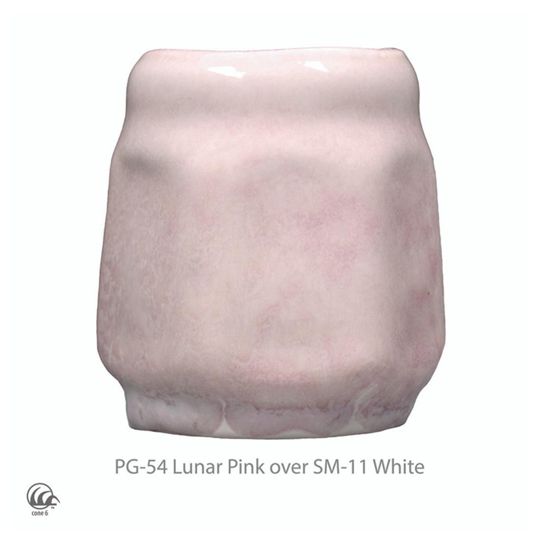 example clay sculpture with AMACO Phase High Fire Glaze applied plus text PG-54 Lunar Pink over SM-11 White plus icon symbol for cone 6
