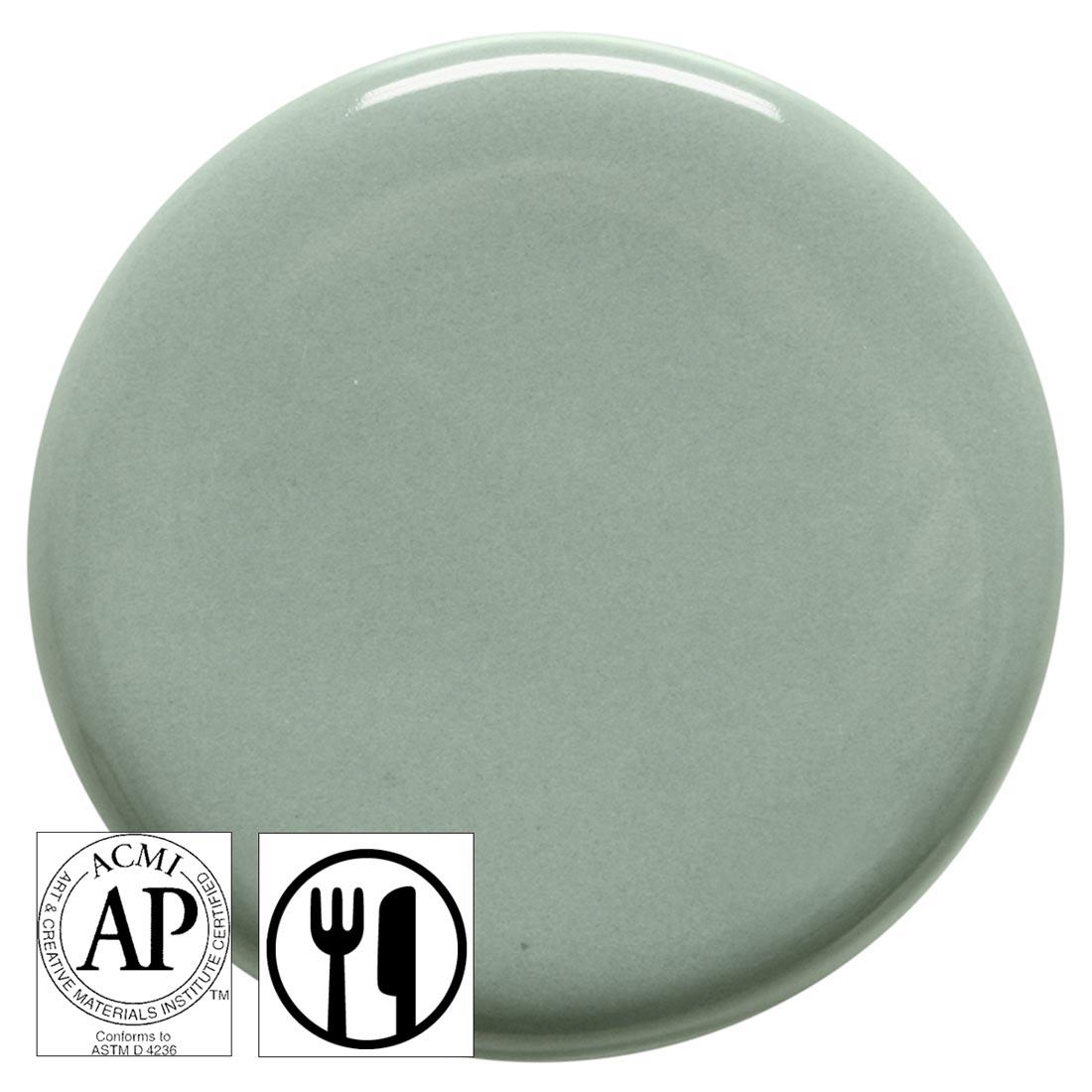 clay tile with Gray AMACO Teacher's Palette Gloss Glaze applied; symbols for AP Seal and food safe