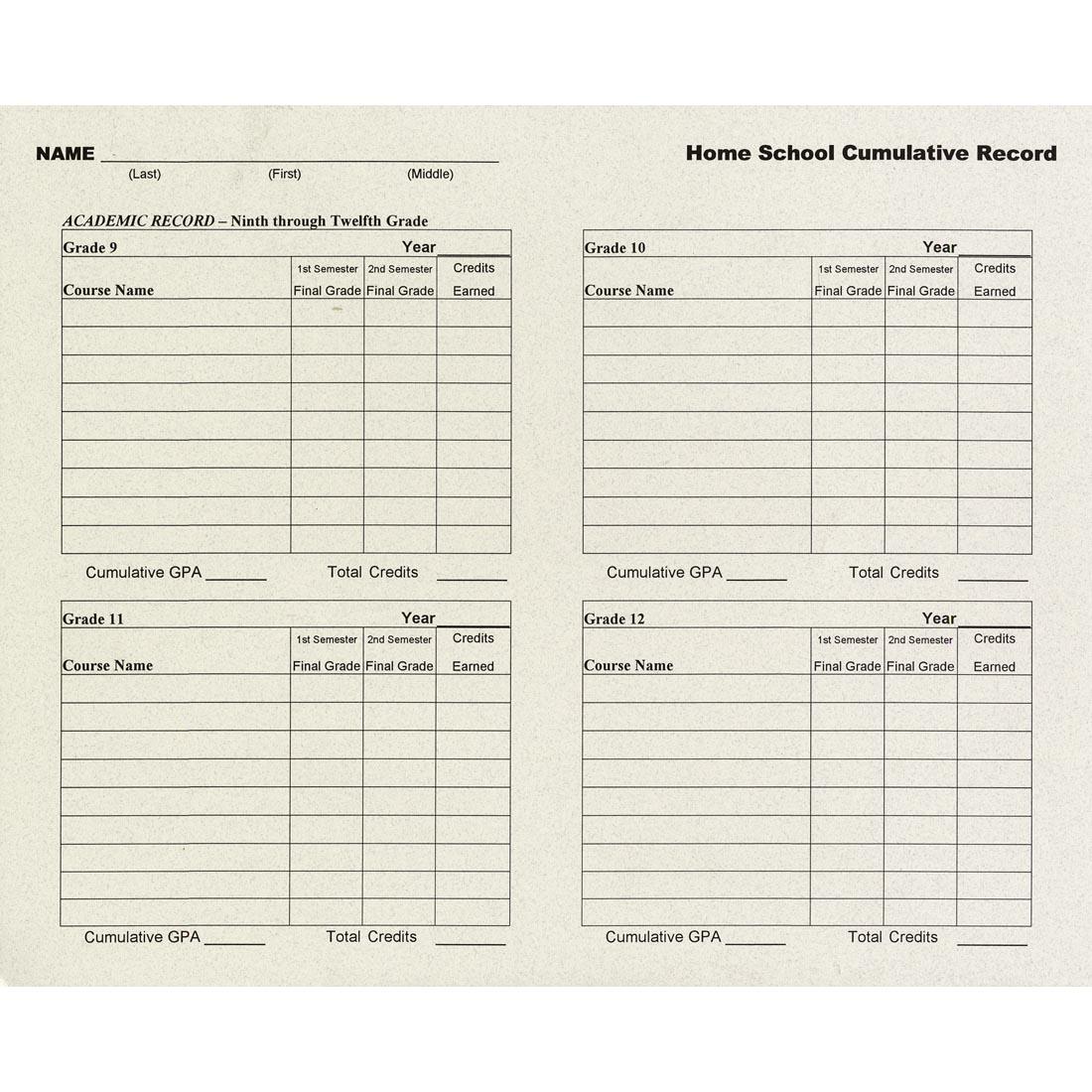 Homeschool Cumulative Record Folder