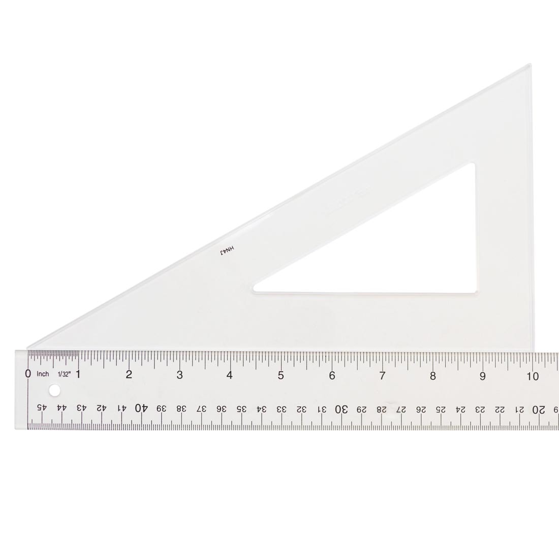 Triangular Scale with 30 and 60 Degree angles; shown with a ruler to measure the length of 10"