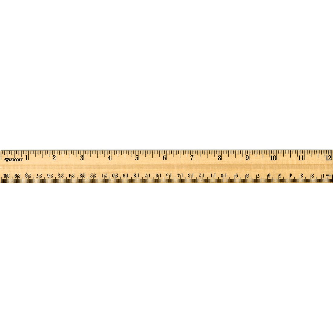 wooden ruler with inches on top and metric on bottom