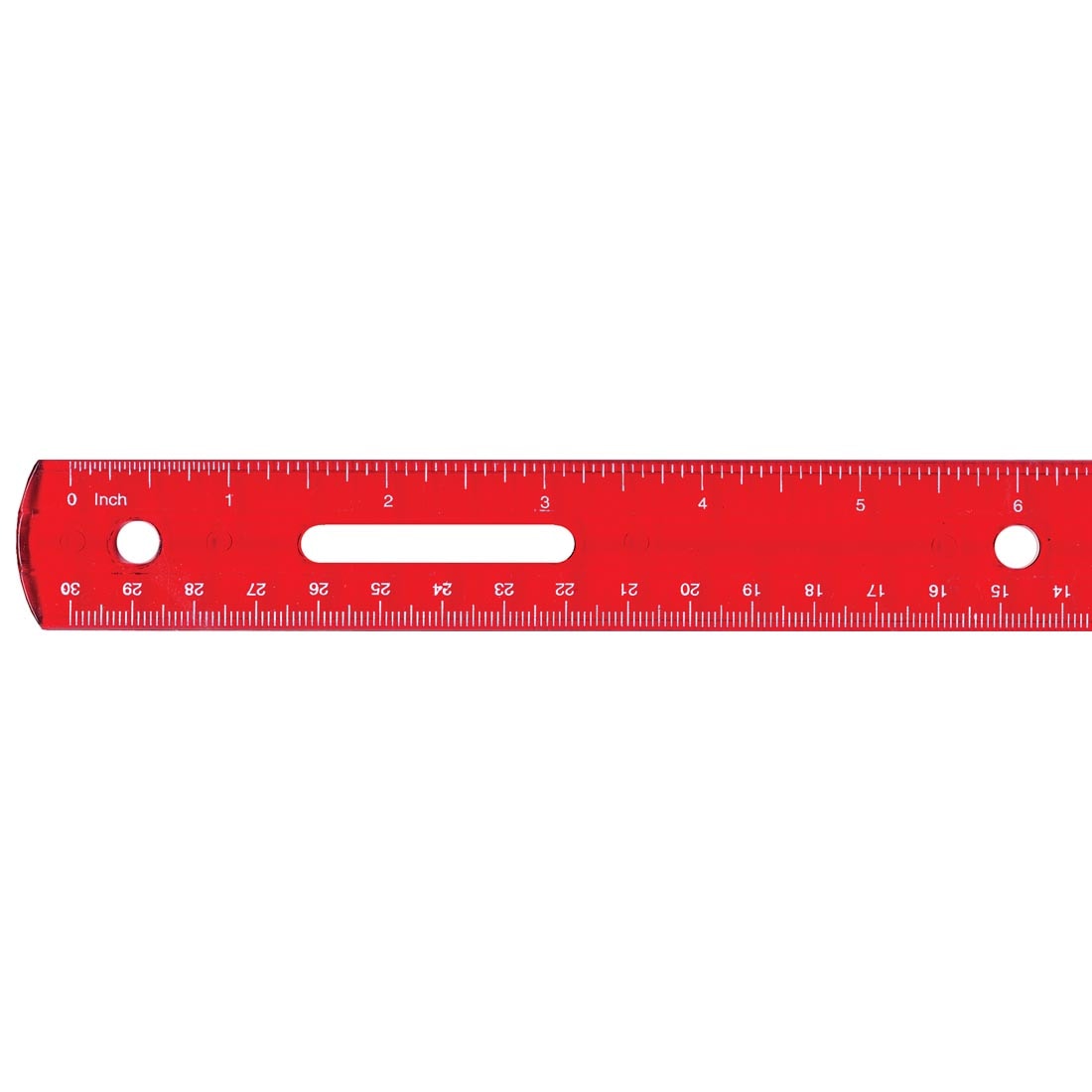 red ruler with white markings