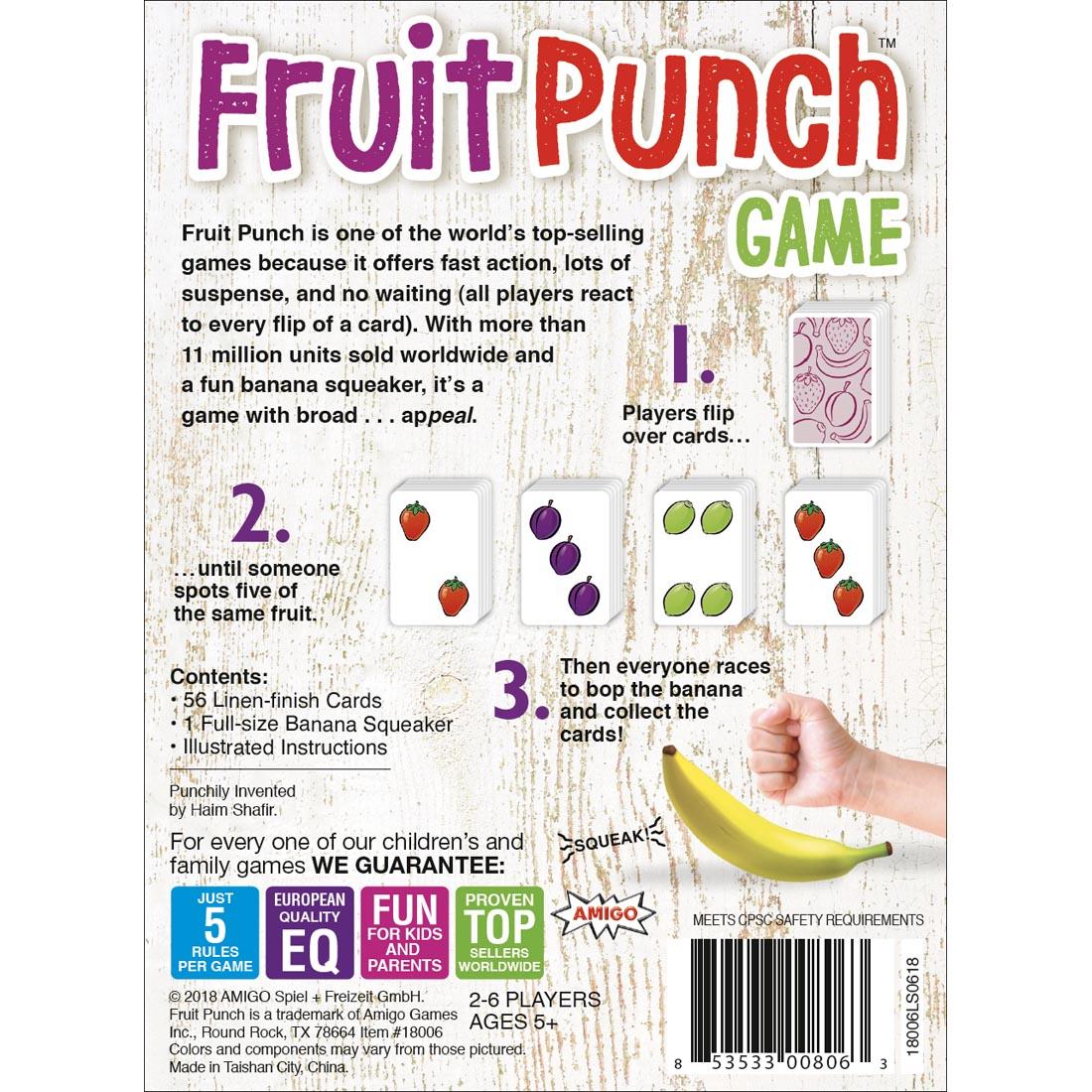 back of package of Fruit Punch Game showing simple rules