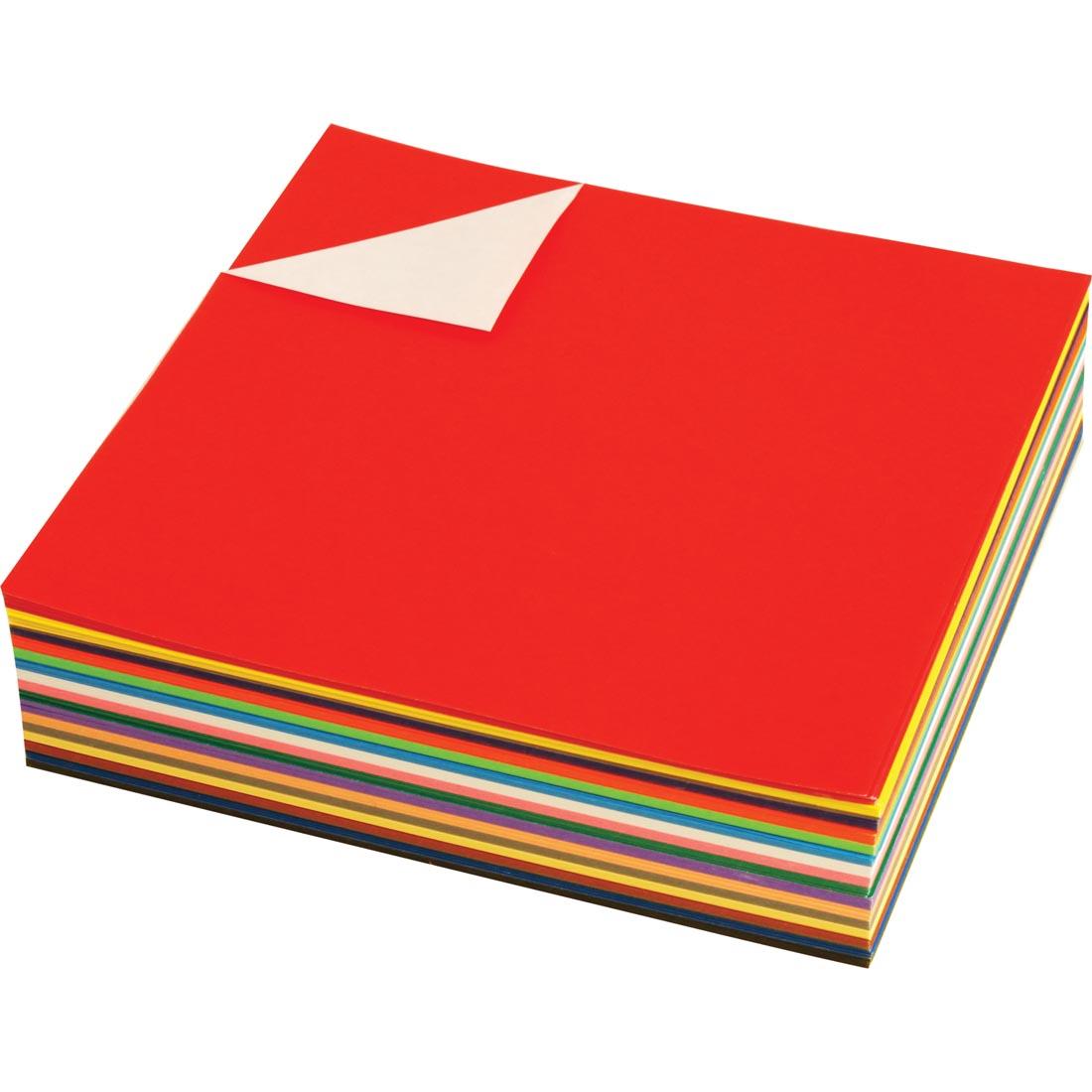 stack of vibrantly colored Origami Paper, white on the back