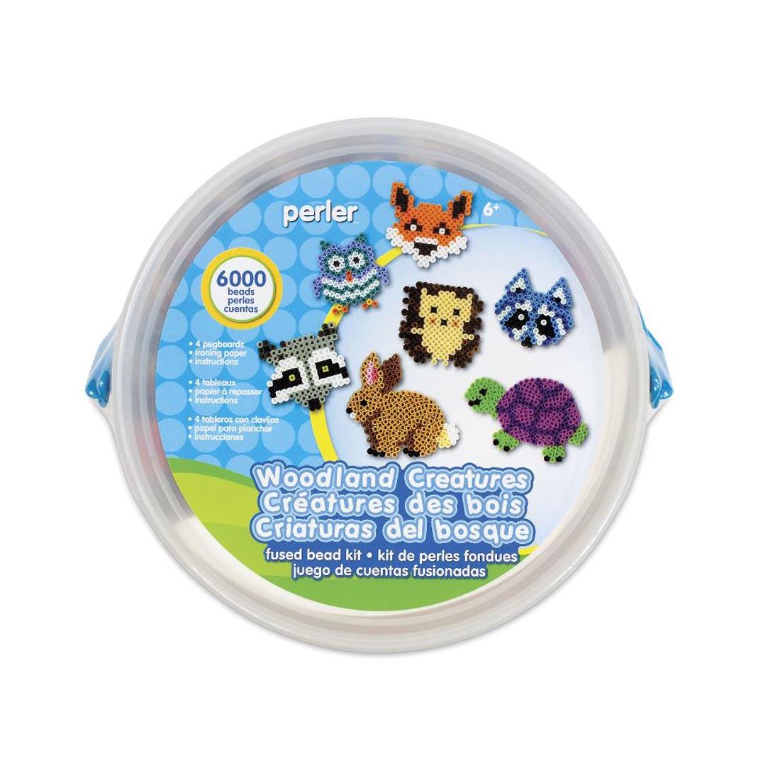 Perler Beads Woodland Creatures Activity Bucket, shown looking down on lid