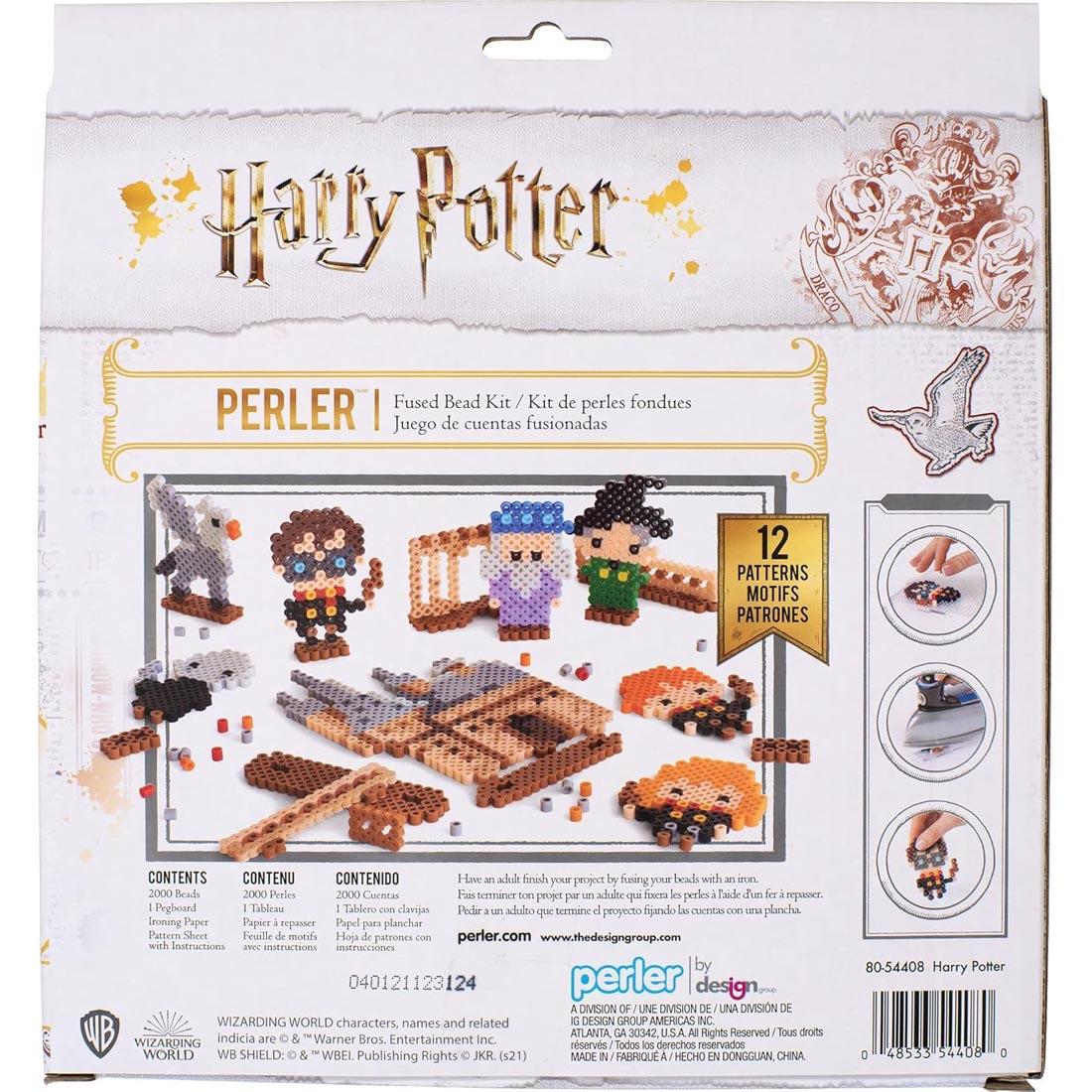 back of package of Perler Beads Harry Potter Fused Bead Kit