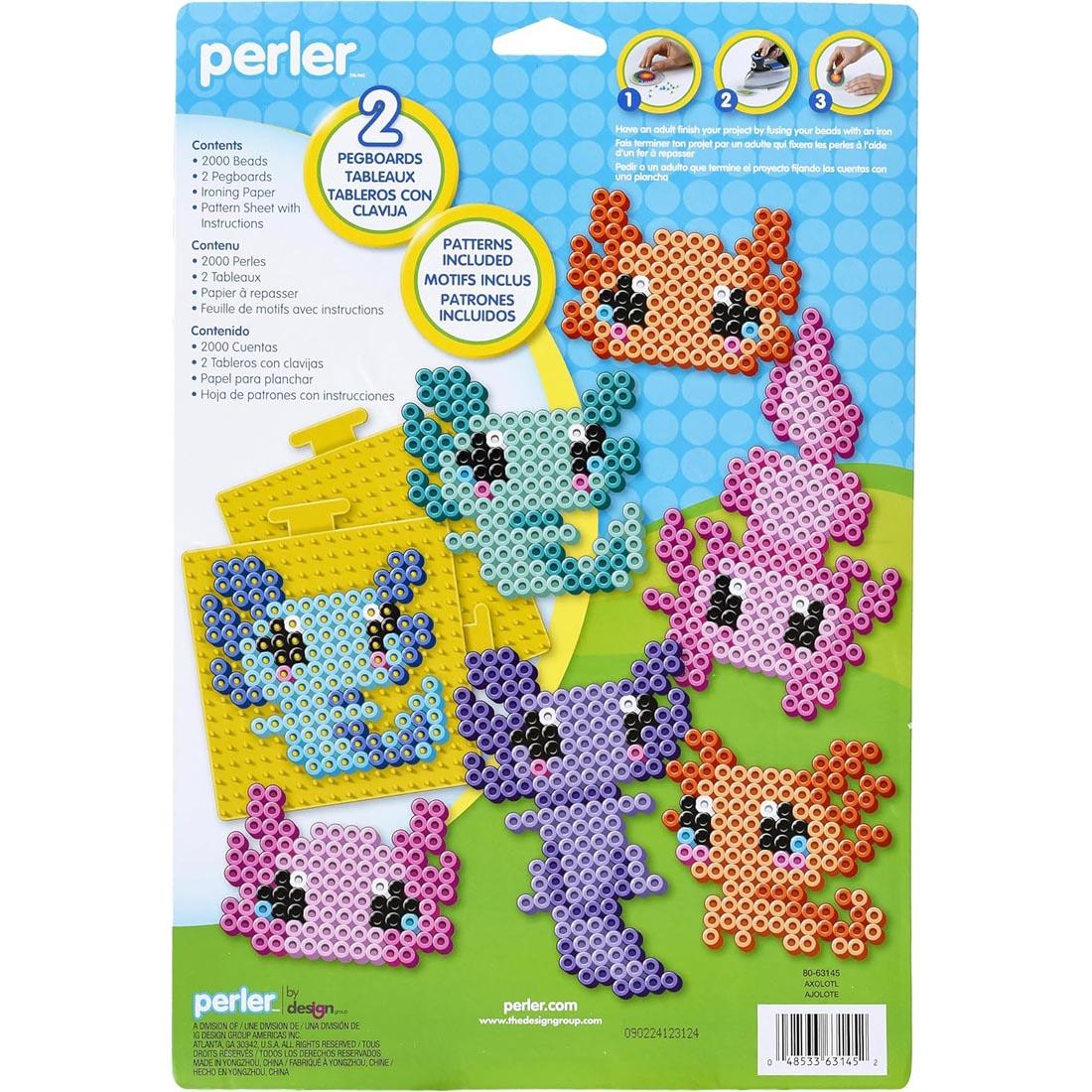 Perler Beads Axolotl Activity Kit, showing back of package