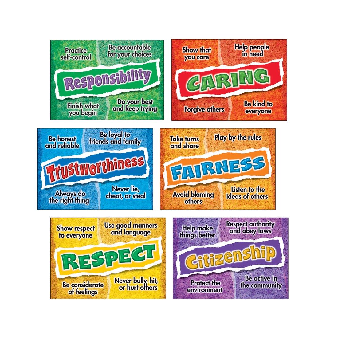 6 Character Choices ARGUS Posters with the themes of Responsibility, Caring, Trustworthiness, Fairness, Respect, Citizenship