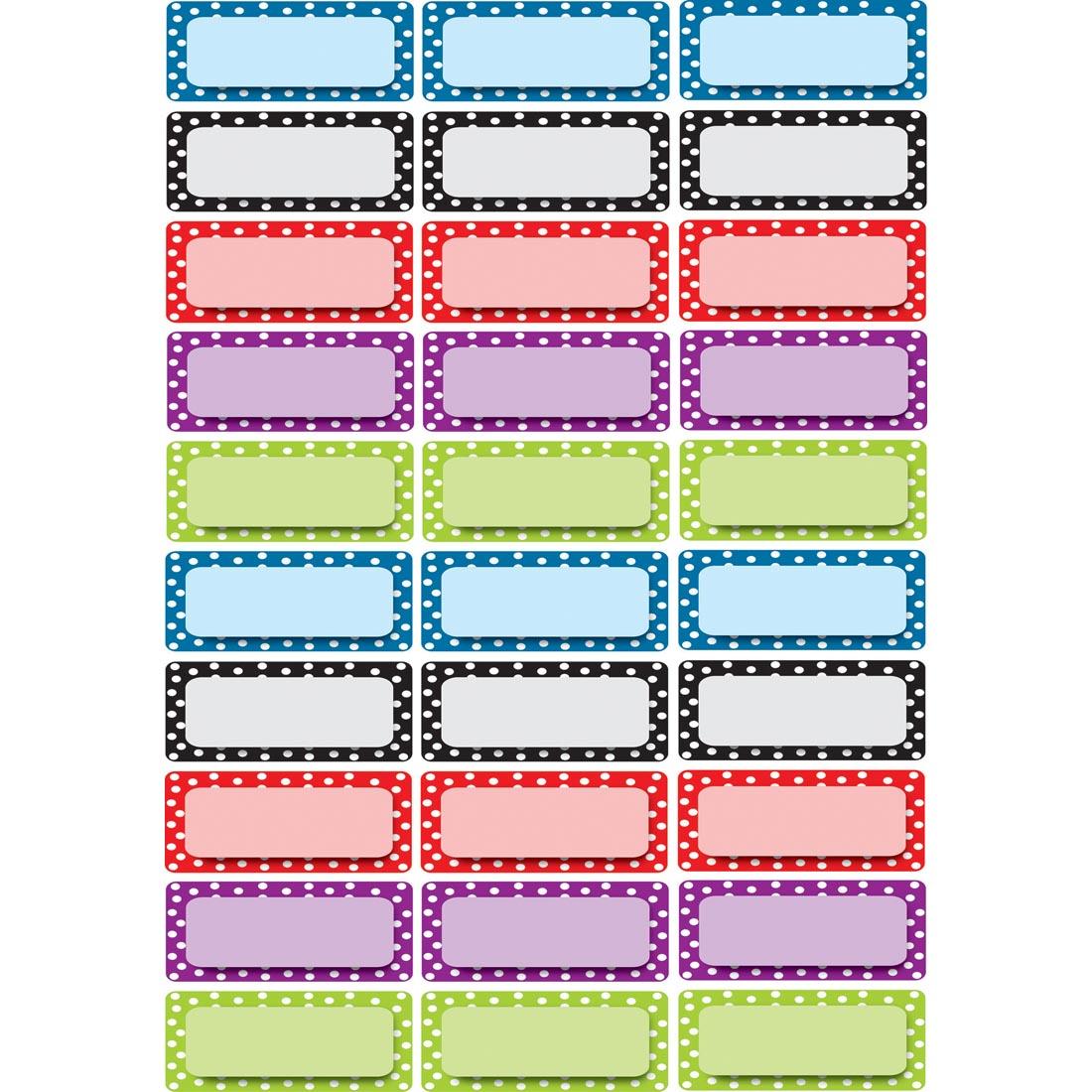 magnetic sheet of mini labels with colorful polka-dot borders