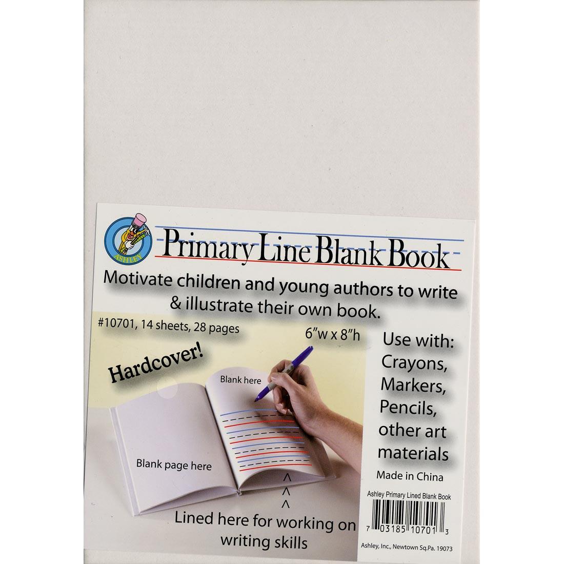 white hardcover Blank Book with Primary Lines on the bottom of half of the right pages