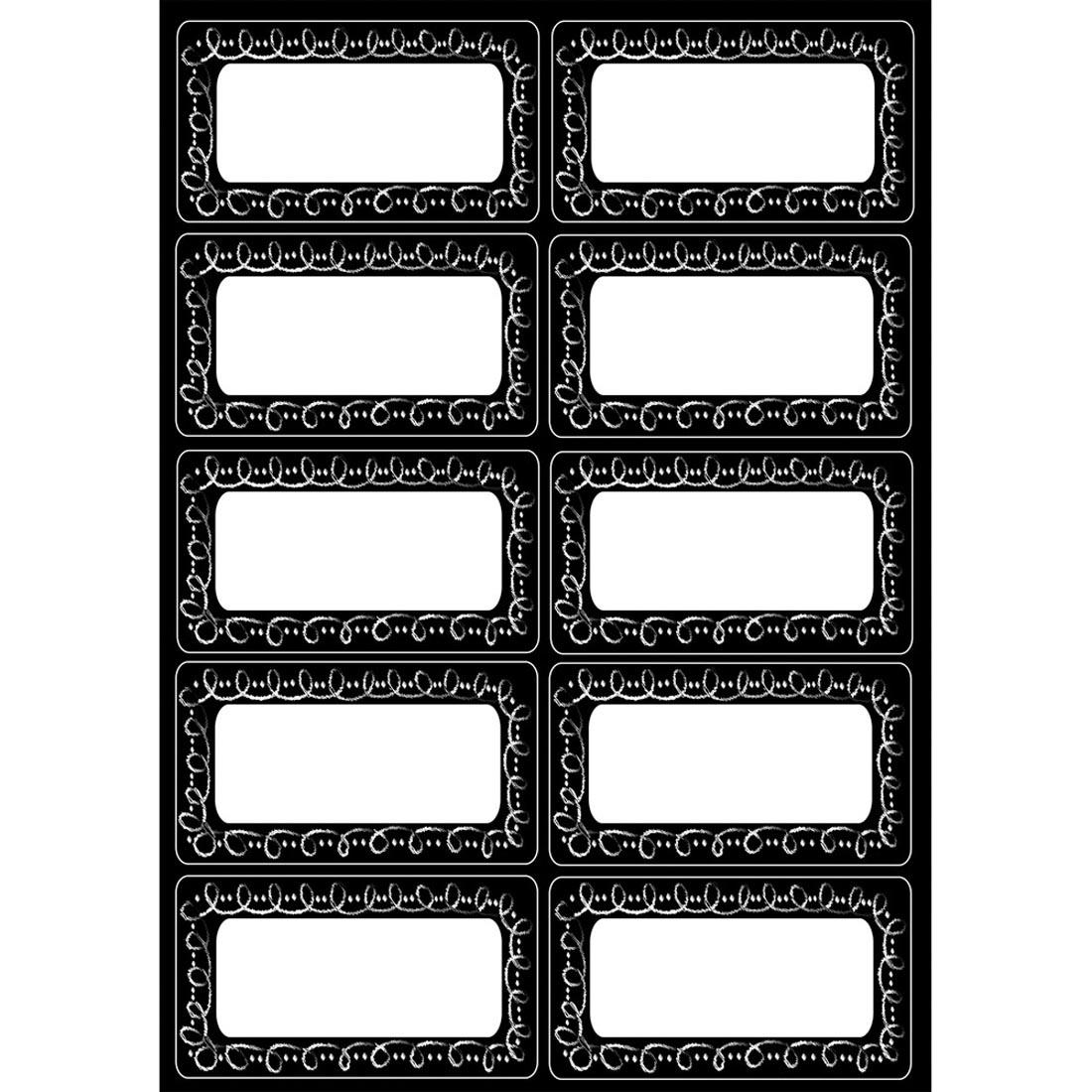 sheet of 10 magnetic labels, black with white chalk-drawn loops