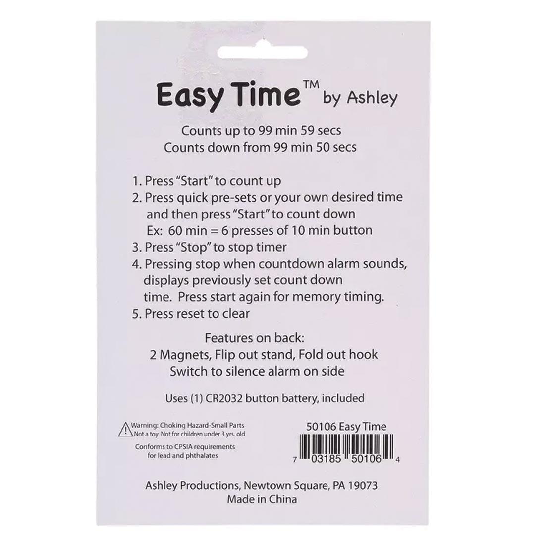 Back package of Easy Time digital timer