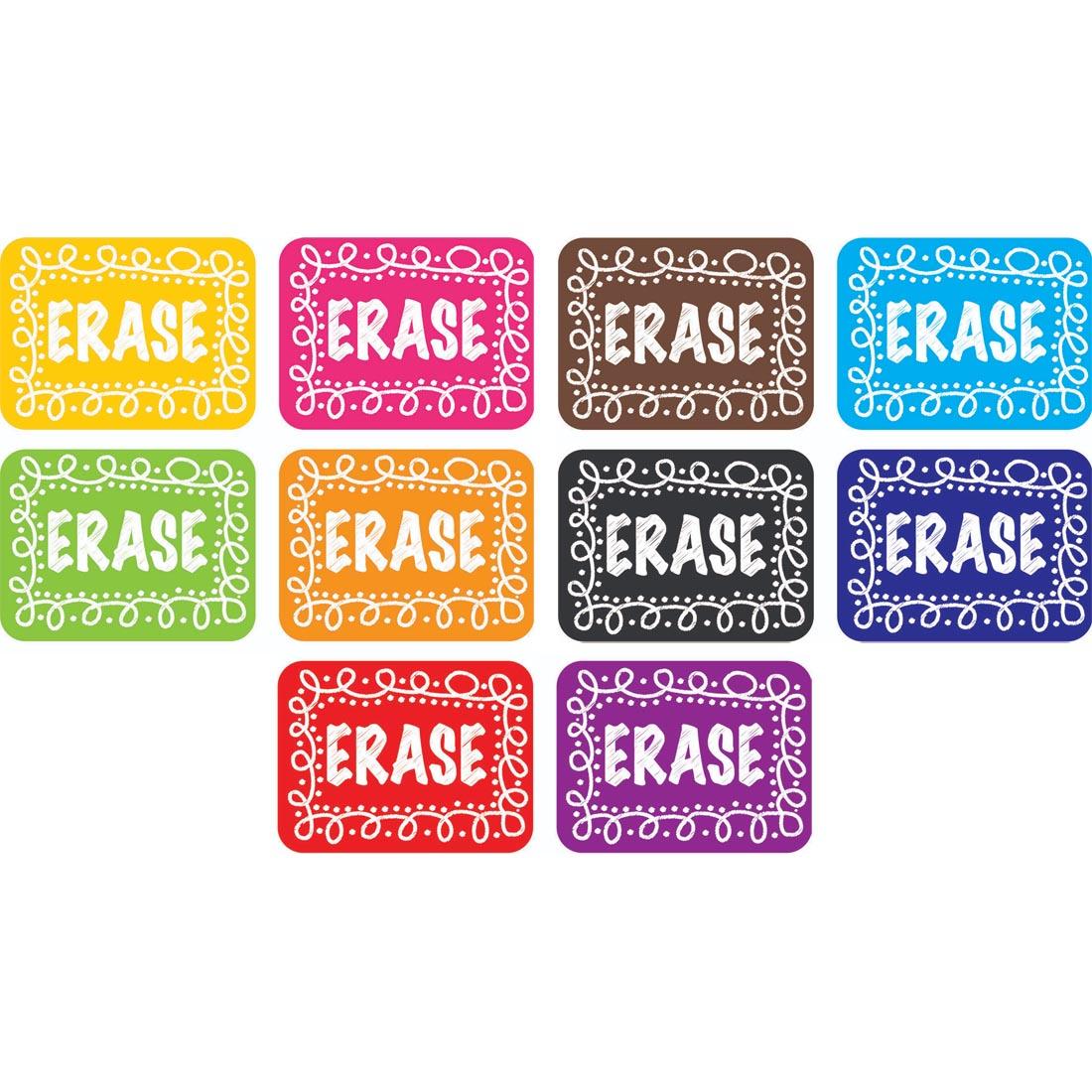 Set of 10 whiteboard erasers with the word Erase on them
