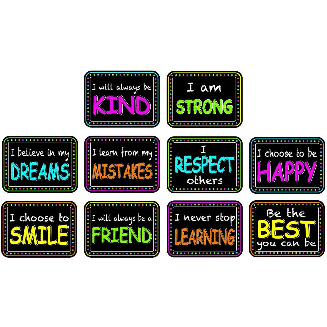 set of 10 whiteboard erasers with sayings such as I believe in my dreams and I will always be kind