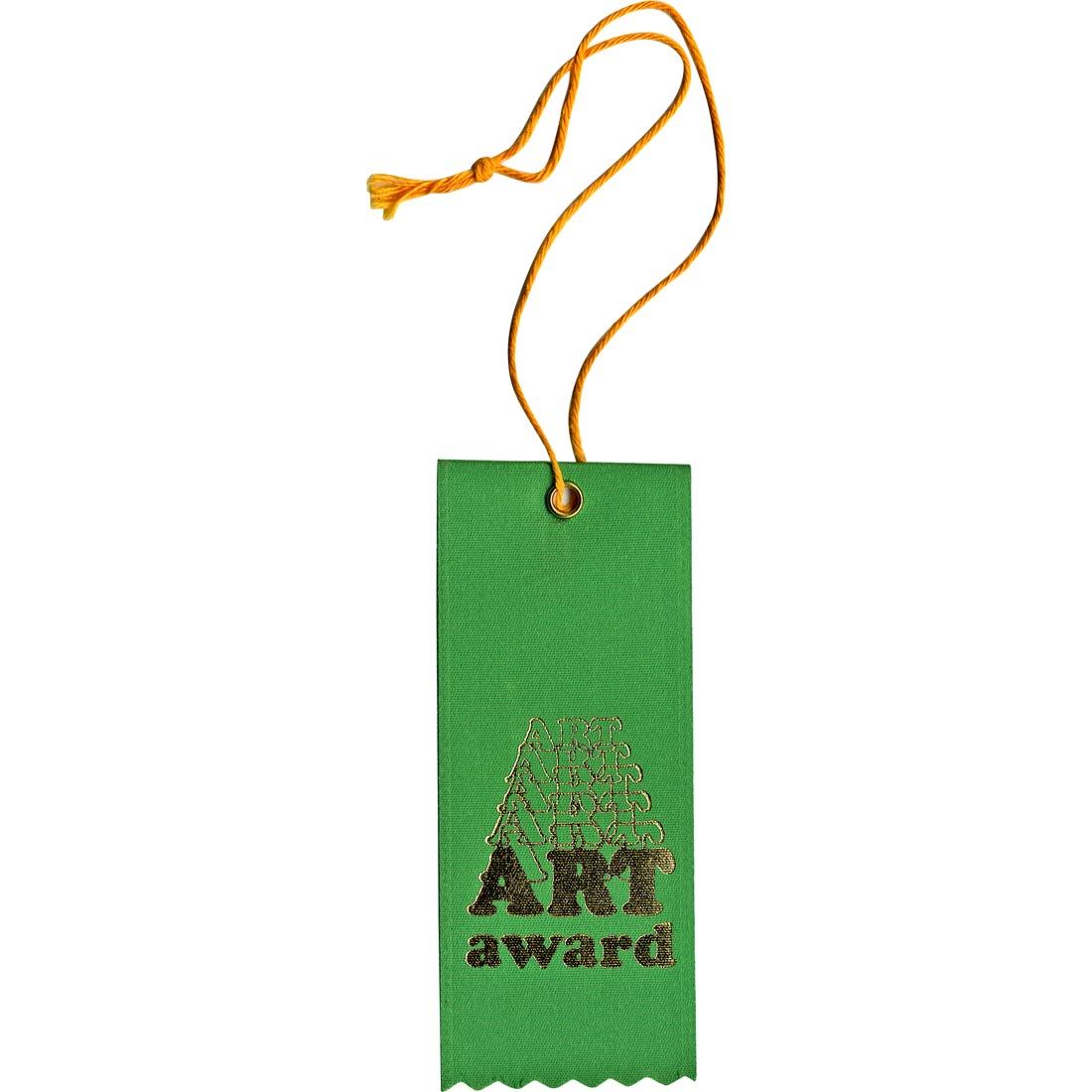 short green Art Award ribbon with a string for hanging