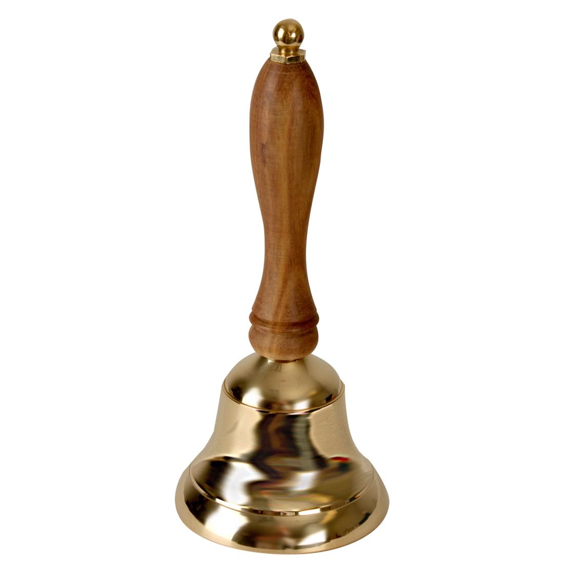 brass hand bell with a natural wood handle