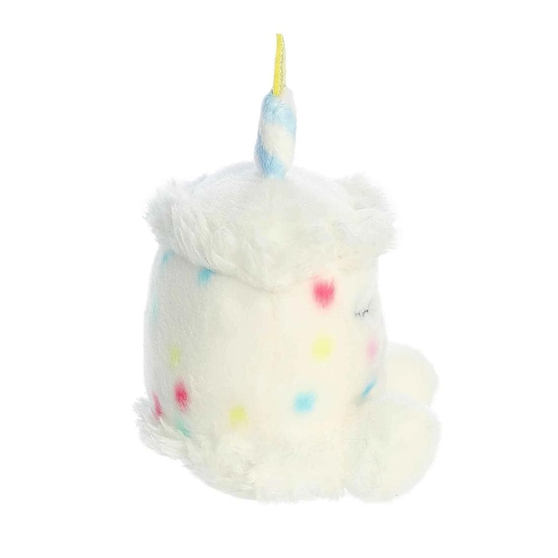 side view of Aurora Plush Happy B-Day Cake Palm Pal