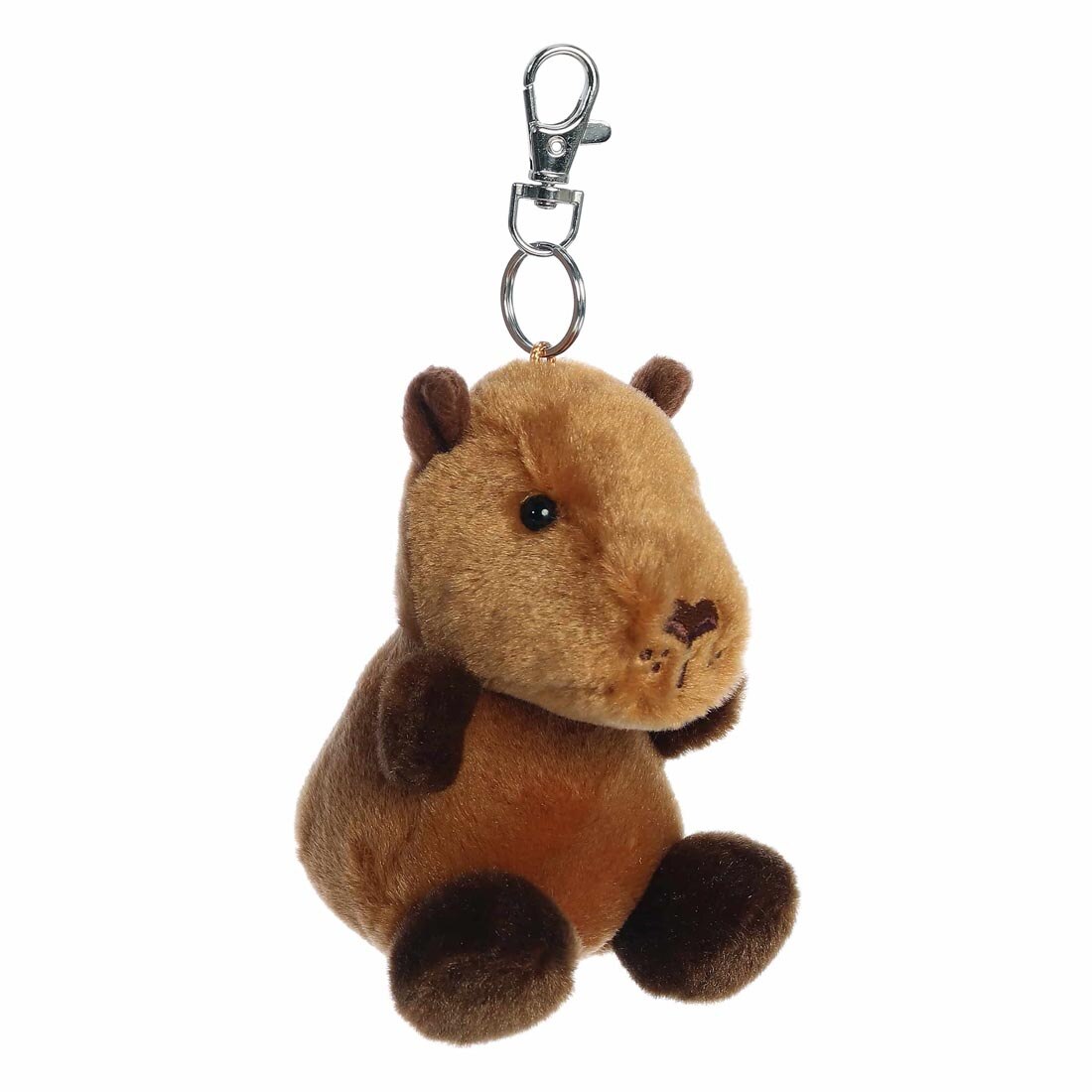 side angle of Sid Capybara Palm Pal Clip-On by Aurora Plush
