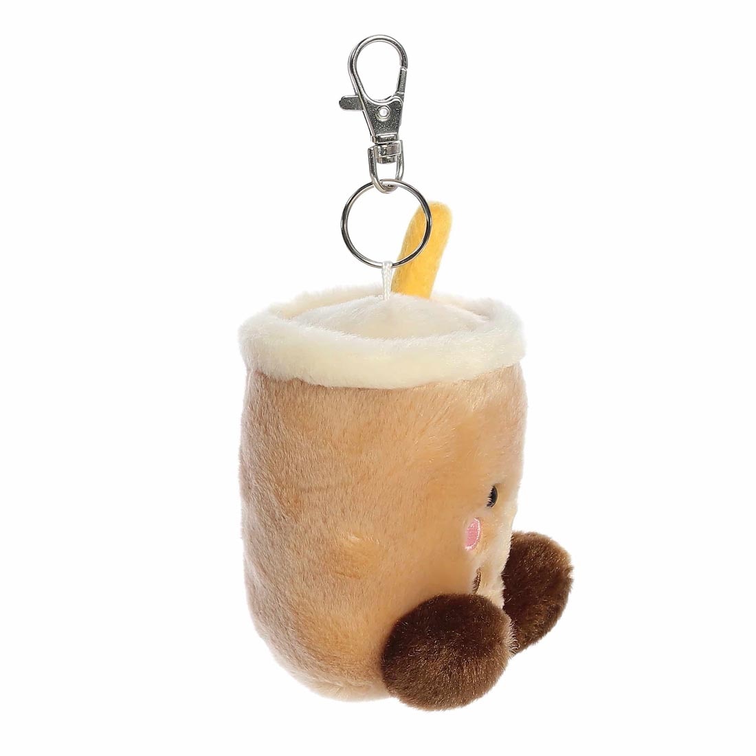 side view of Aurora Plush Milky Tea Boba Palm Pal Clip-On