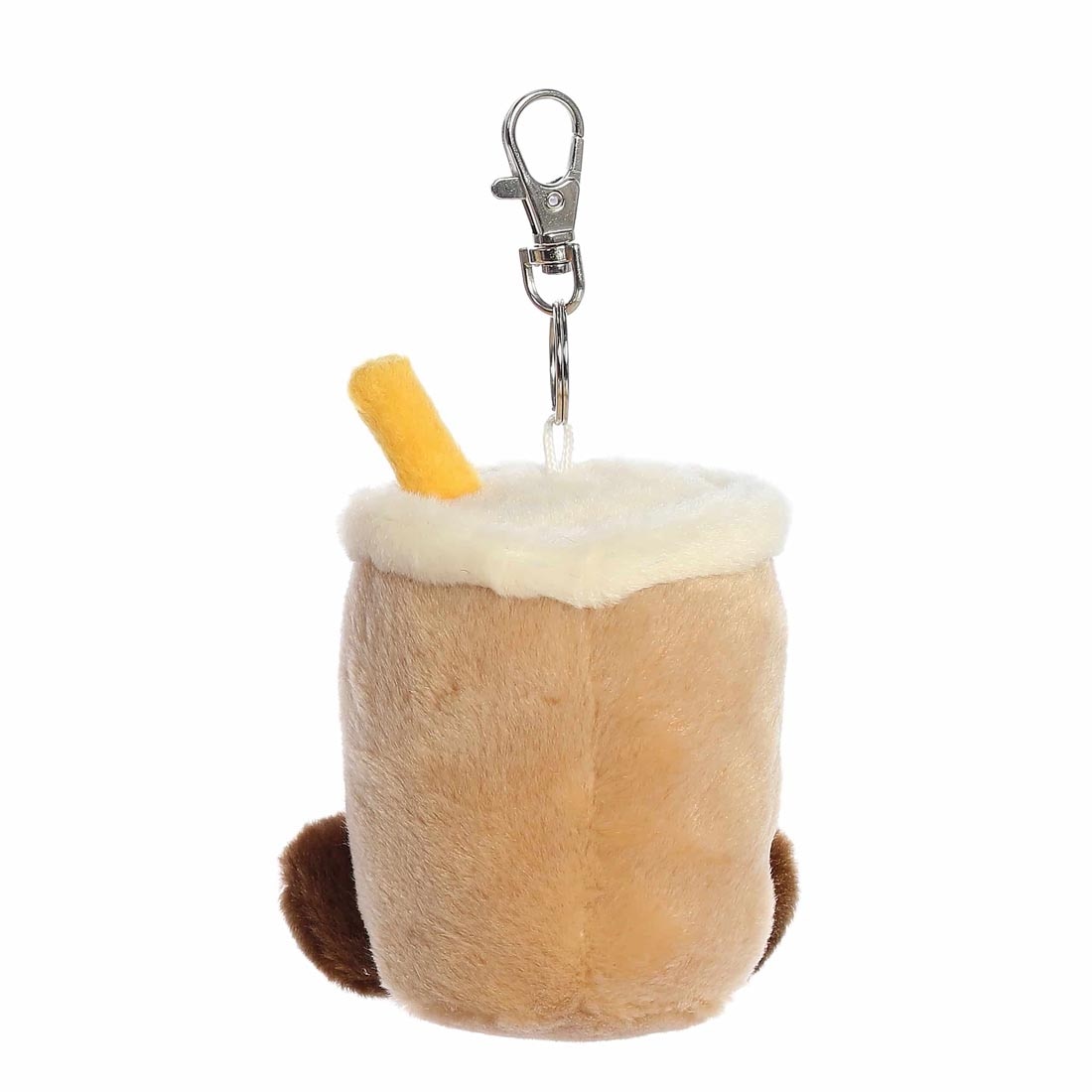 Aurora Plush Milky Tea Boba Palm Pal Clip-On, shown from the back