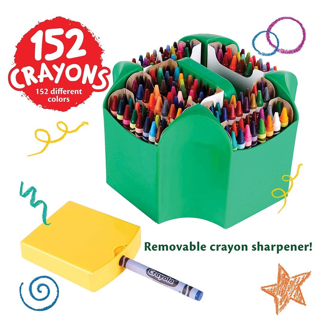 Crayola Ultimate Crayon Collection shown with removable crayon sharpener in use