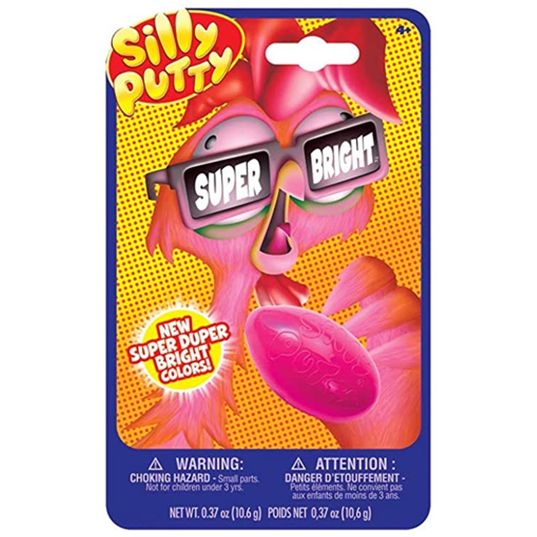 Bright Silly Putty in a hot pink egg with a chicken on the package