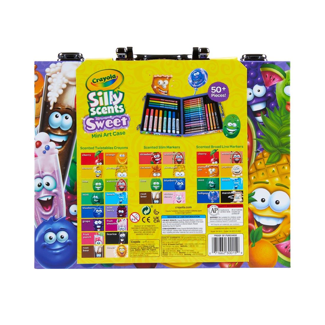 Back of package of the Crayola Silly Scents Sweet Mini Art Case