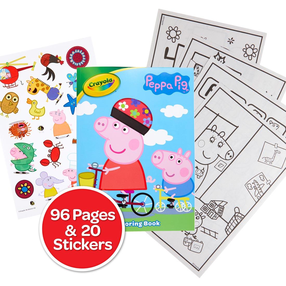 sample pages and stickers from Crayola Peppa Pig Coloring Book