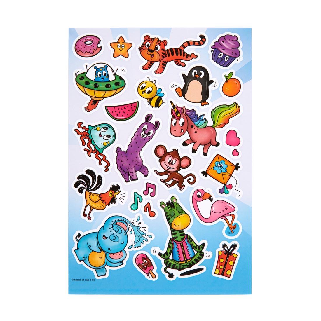 sticker sheet from inside the Crayola Alpha Pets Coloring Book