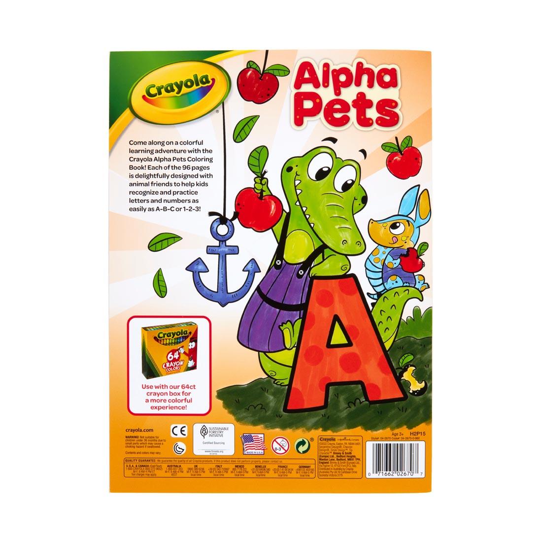 back cover of the Crayola Alpha Pets Coloring Book