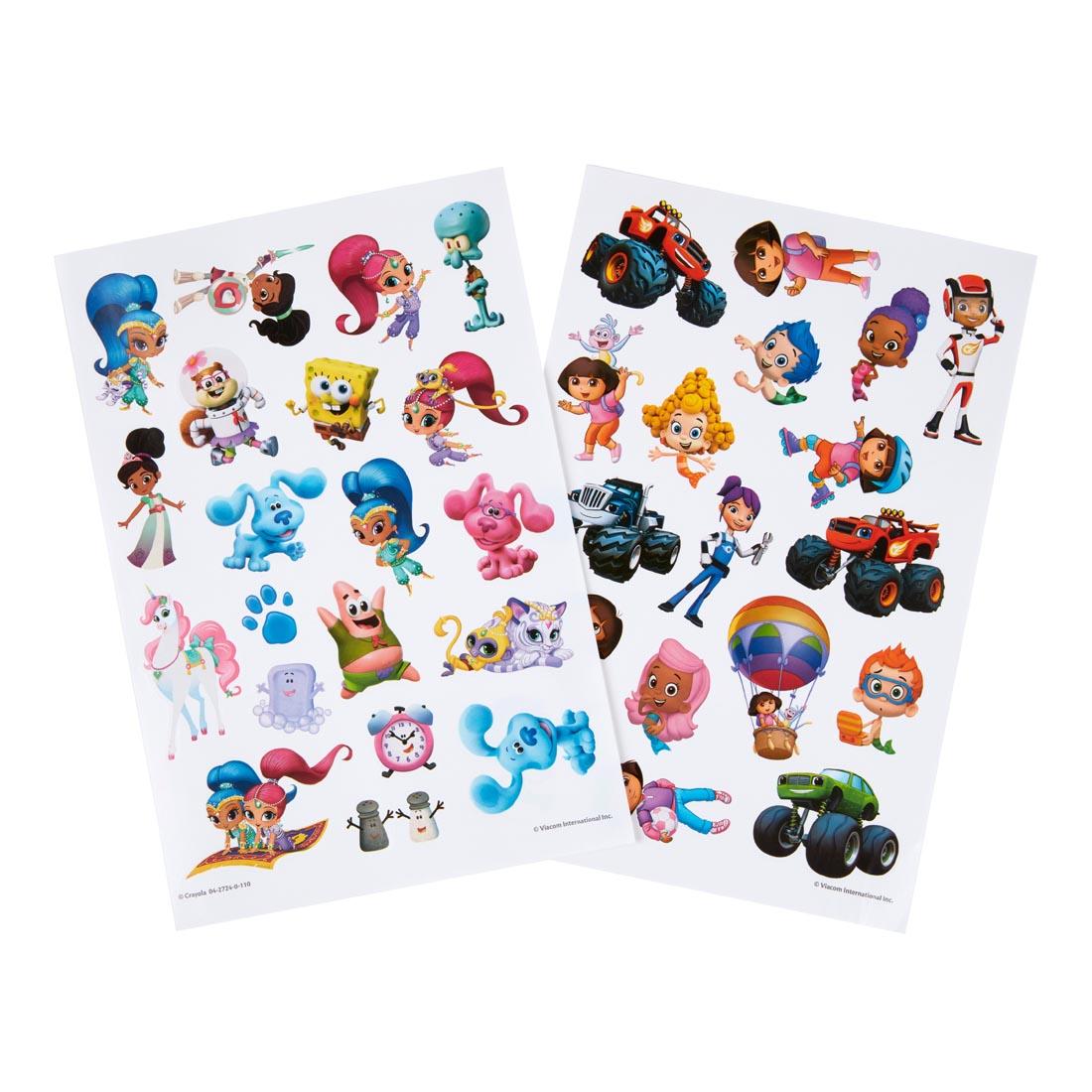 sticker sheets from inside the Crayola Nick Jr. Coloring Book