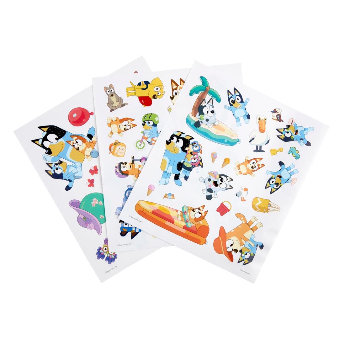 sticker sheets from the Crayola Bluey Color & Sticker Activity Set