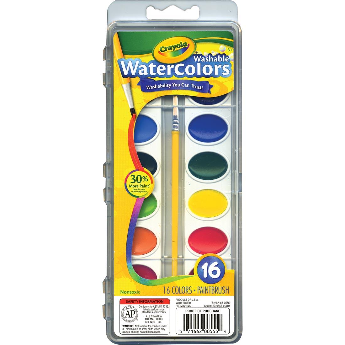 Crayola Washable Watercolors, 16 Assorted Colors