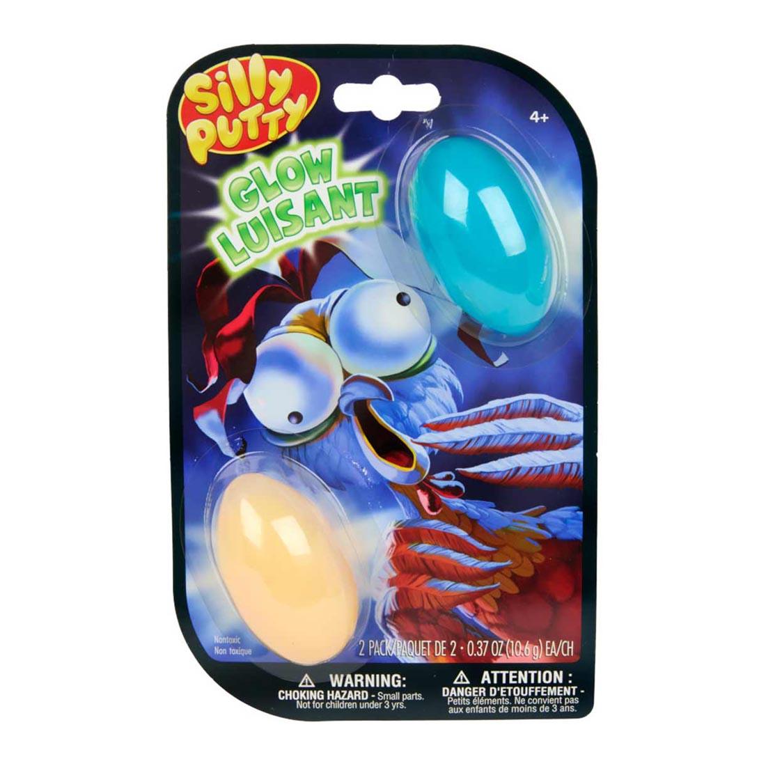 package of Glow Silly Putty by Crayola with 2 capsules of putty