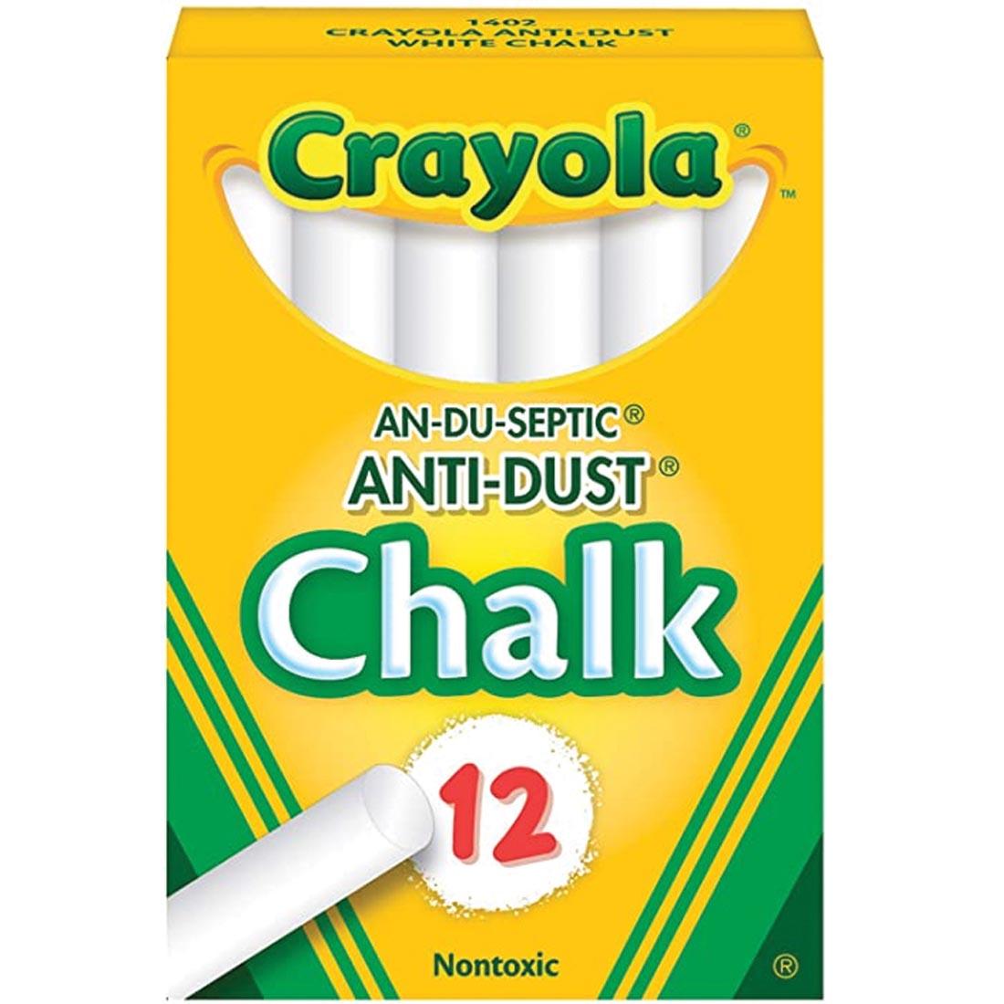 Box of 12 pieces of Crayola Anti-Dust White Chalk