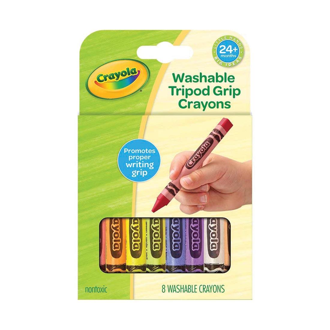 box of Crayola Washable Tripod Grip Crayons in 8 assorted colors