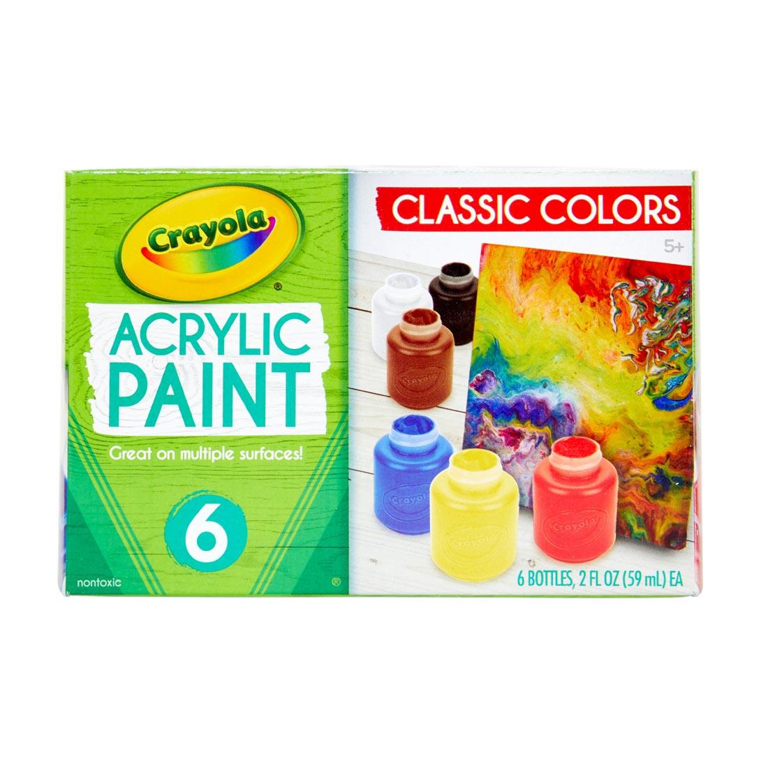 Box of Crayola Acrylic Paint Set with 6 Classic Colors