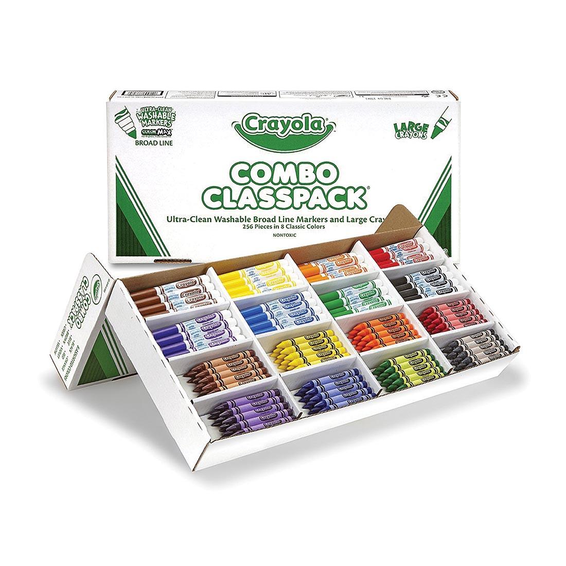 Crayola Combo Crayon and Marker Classpack shown both closed and open