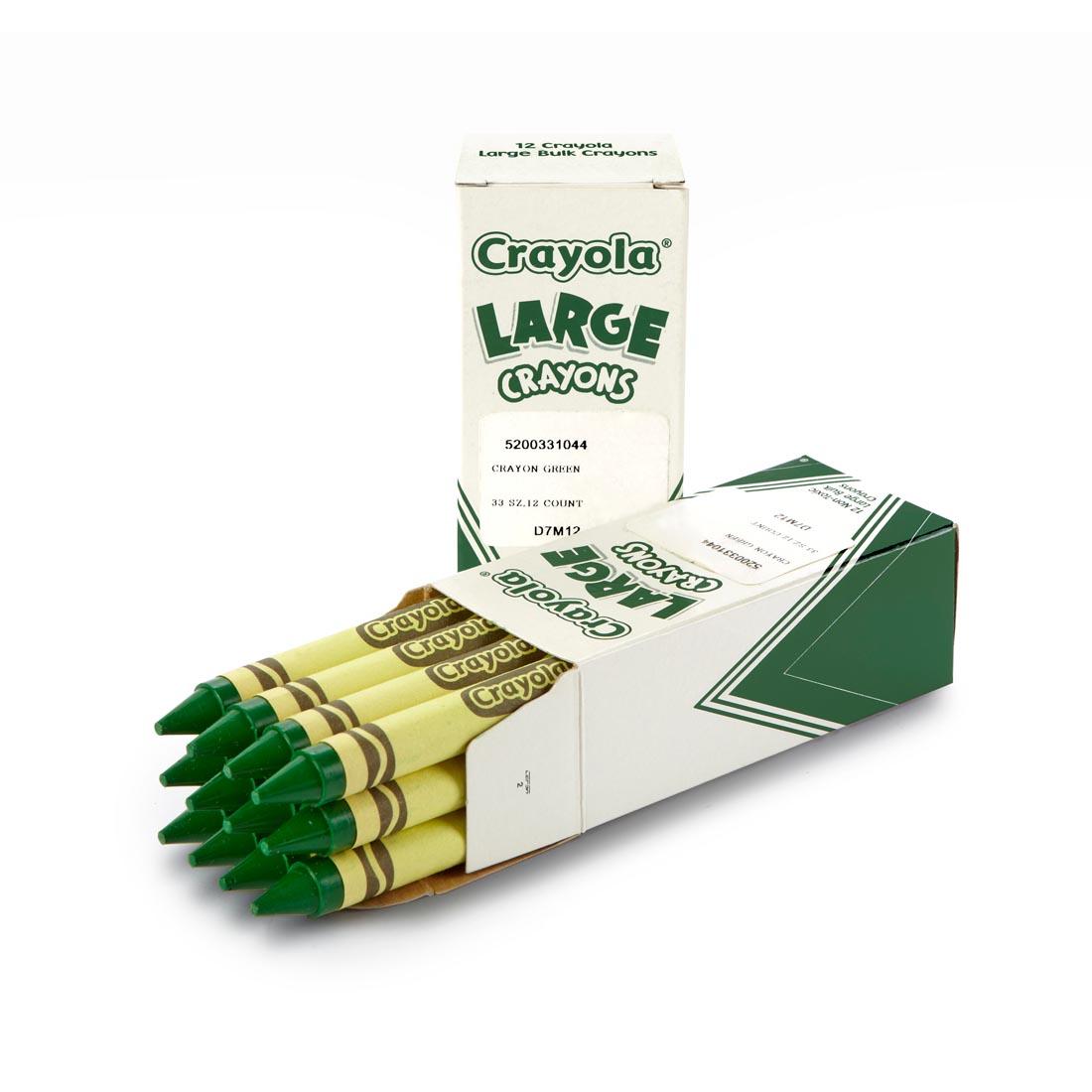 Crayola Large Crayon Refill boxes shown both closed and with green crayons inside