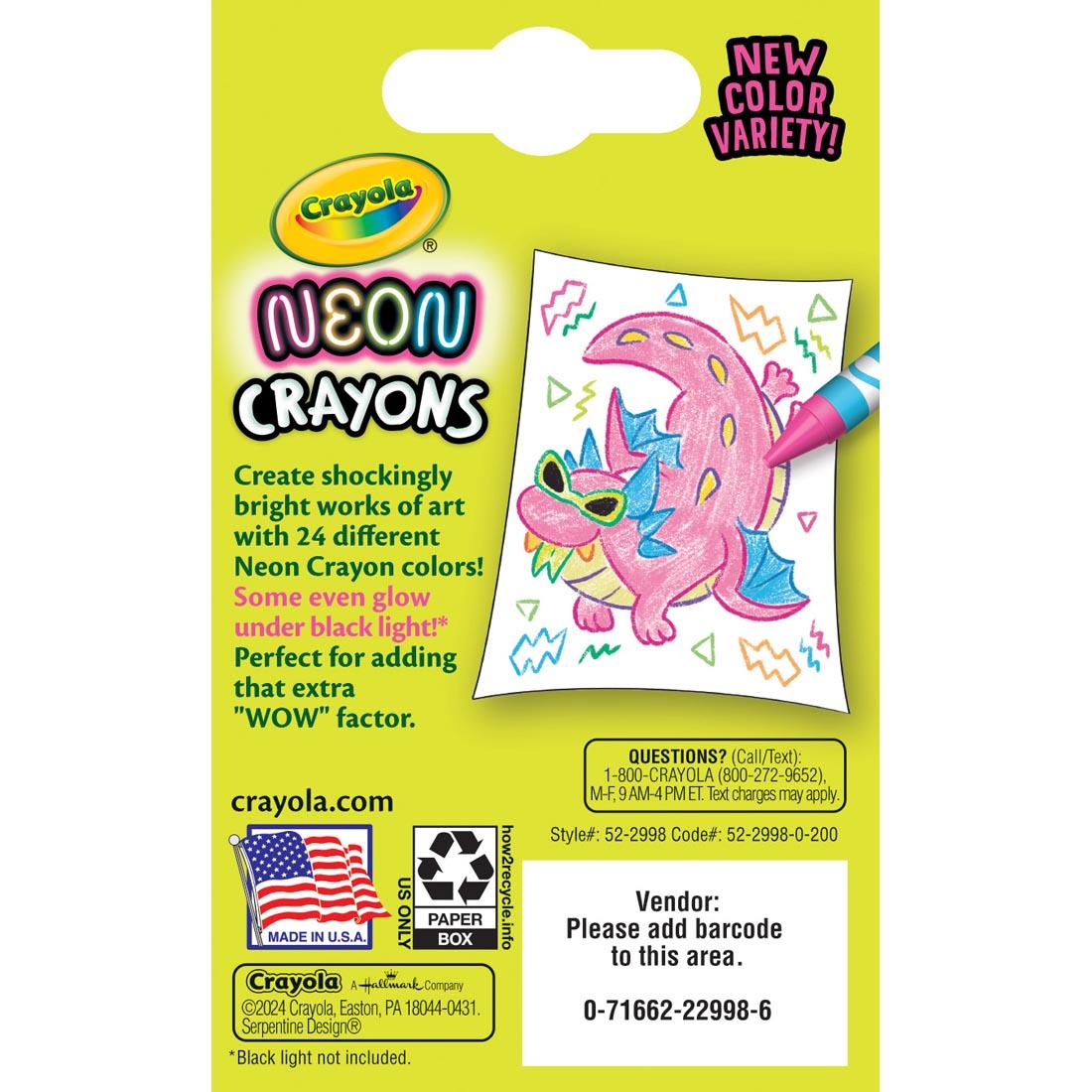 back of package of Crayola Neon Crayons 24-Count Set
